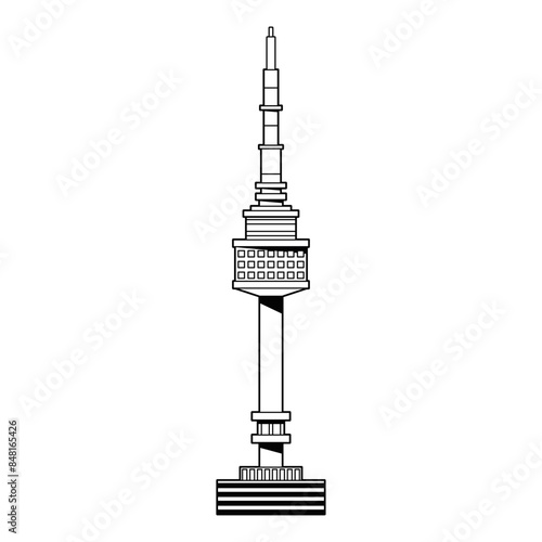 Vector N Seoul Tower Korea Cartoon Illustration Isolated