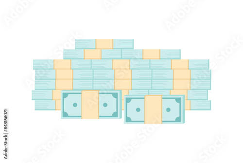 A big pile of wads of money isolated on a white background. Flat vector illustration