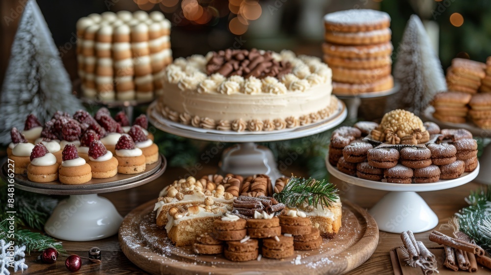 Set up a modern holiday dessert bar with metallic cake stands, sleek dessert plates, and minimalist holiday treats. Set up a modern holiday dessert bar with metallic cake stands, sleek dessert plates, and minimalist holiday treats.