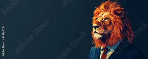 Business portrait of a lion man in a business suit on a dark background. vector simple illustration