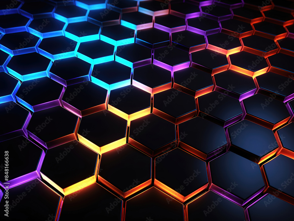 hexagon black background. Technology abstract geometry dark backdrop with honeycomb and neon texture hexagon black background. Technology abstract geometry dark backdrop with honeycomb and neon texture