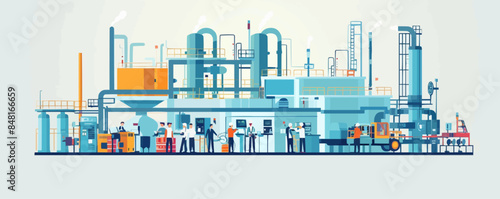 Image of workers and technology inspecting equipment Vector flat