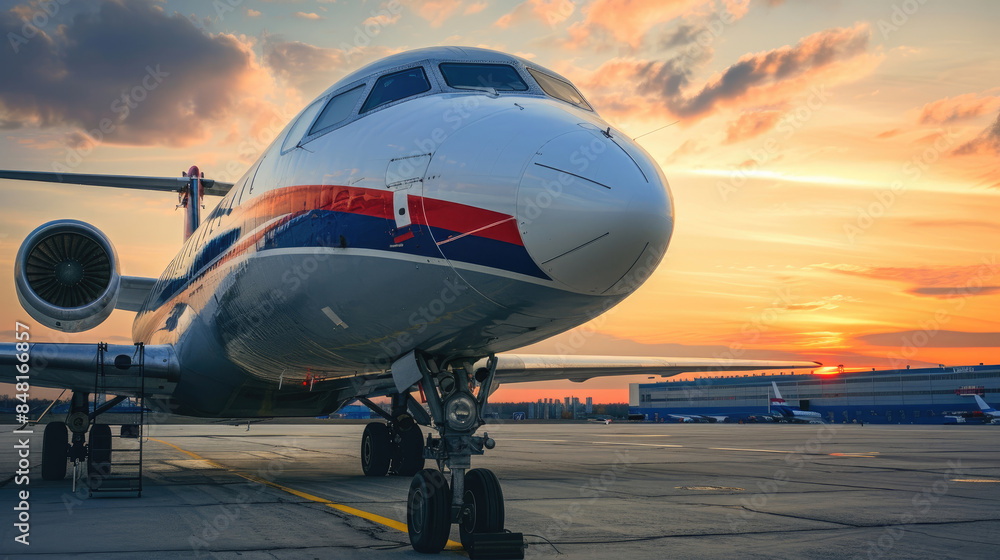 Modern Plane Boarding at Sunrise Modern Plane Boarding at Sunrise