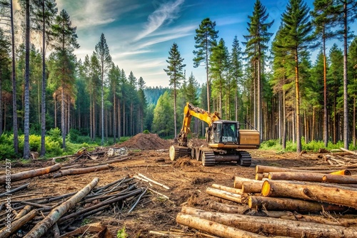Devastation of forests by heavy machinery, showing the urgent need for conservation efforts, deforestation photo