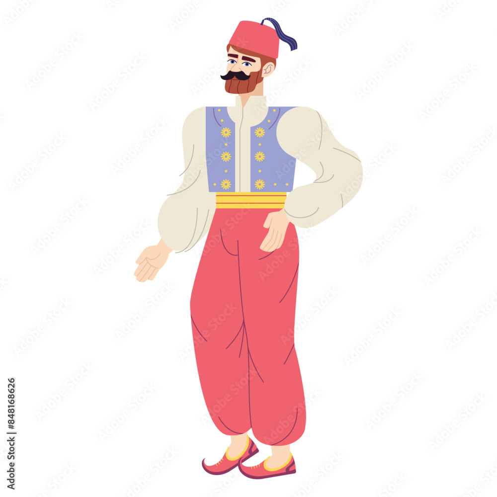 Vector Man Turkish Folk National Costume Cartoon Illustration Isolated