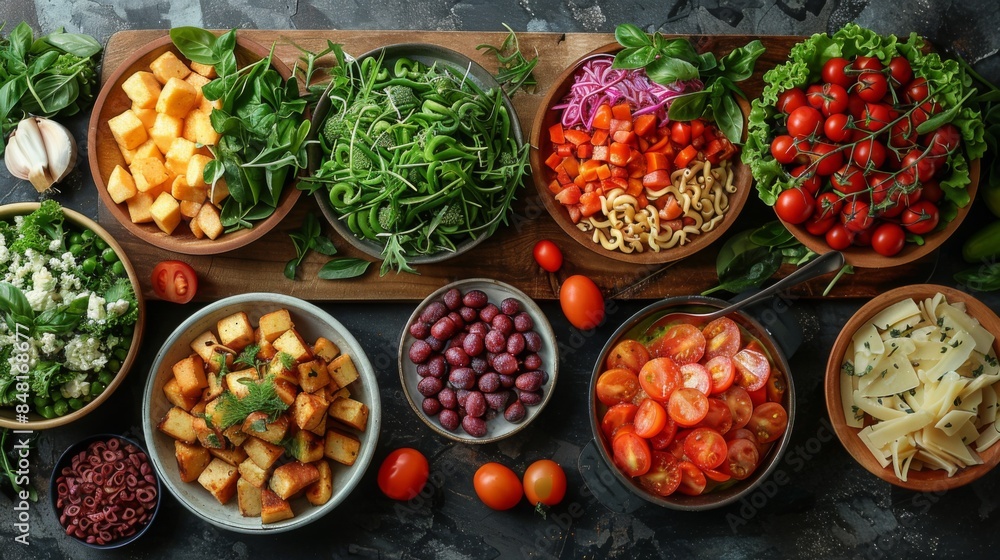 Showcase a family mealtime scene with a vegetarian or vegan Showcase a family mealtime scene with a vegetarian or vegan