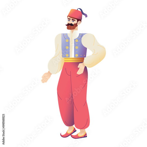 Vector Man Turkish Folk National Costume Cartoon Illustration Isolated