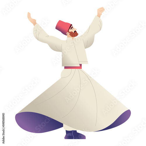 Vector Whirling Dervish Dancer Cartoon Illustration Isolated