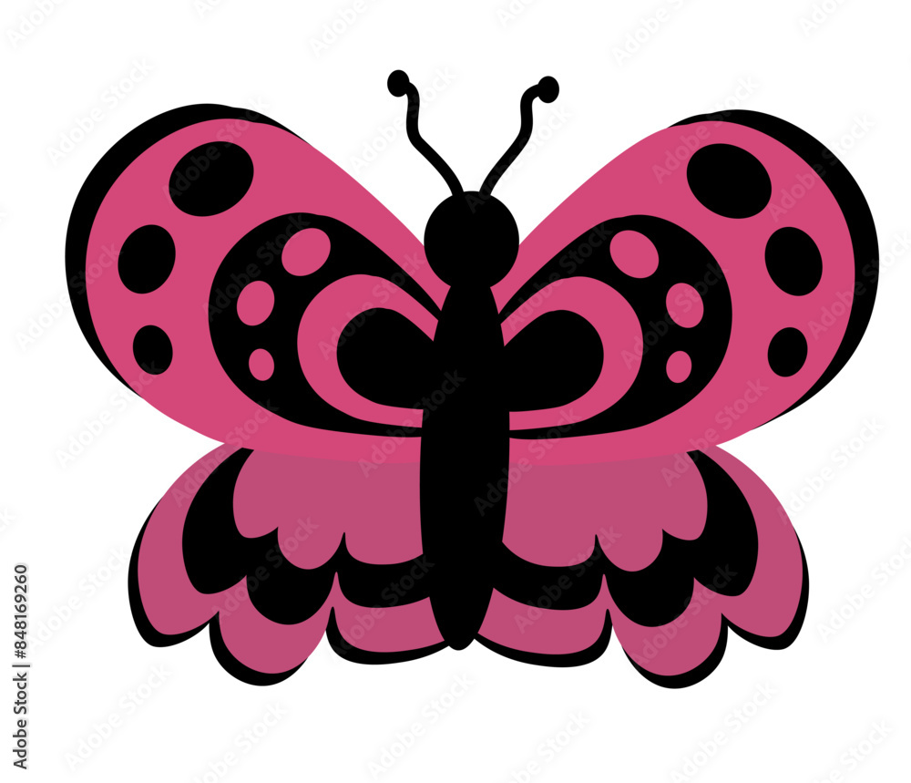 Obraz premium Pink Butterfly with abstract ornament design wings. Insect element. Vector illustration isolated on white background.