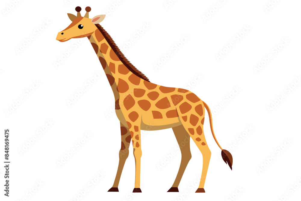 A cartoon style giraffe standing on the savannah. This image is interesting because it represents the tranquil natural environment usually associated with African wildlife. A cartoon style giraffe standing on the savannah. This image is interesting because it represents the tranquil natural environment usually associated with African wildlife.