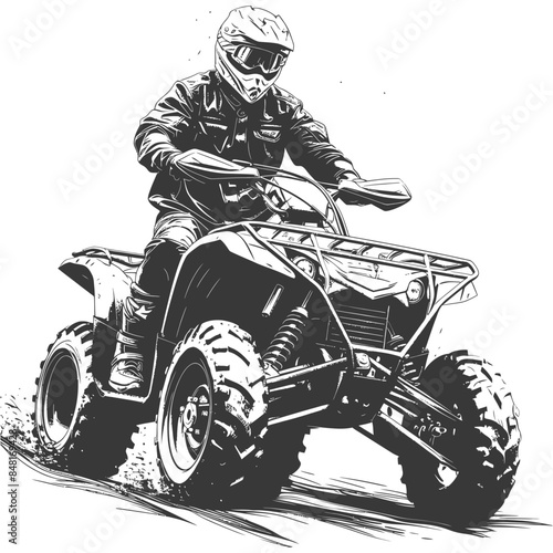 ATV Rider: Off-Road Adventure Sketch, Monochrome Grit