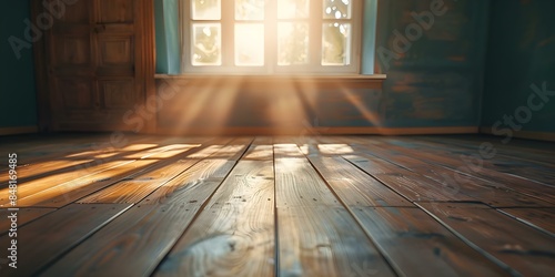 Wallpaper Mural A Room with a Wooden Floor Bathed in Sunlight from a Window. Concept Indoor Photography, Wood Flooring, Natural Light, Room Interiors, Sunlit Windows Torontodigital.ca