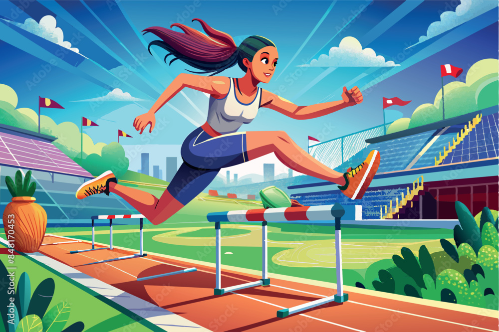 athlete during a hurdle run on the track. theme of the intensity and athleticism of track and field events, emphasizing the movement and energy of the sport. athlete during a hurdle run on the track. theme of the intensity and athleticism of track and field events, emphasizing the movement and energy of the sport.