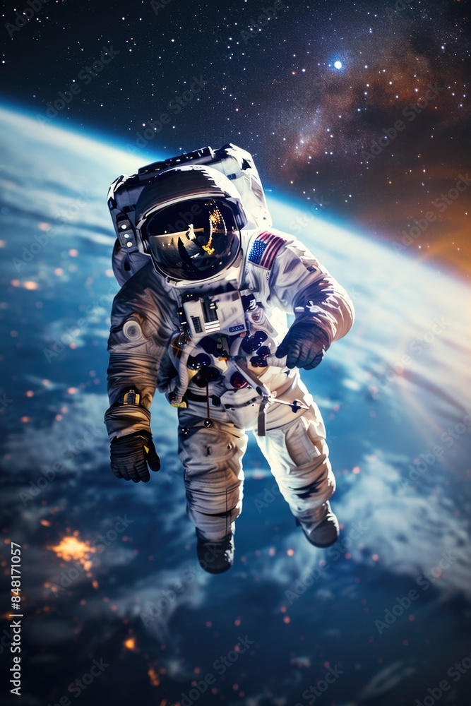Astronaut Floating in Space with Earth in the Background Astronaut Floating in Space with Earth in the Background
