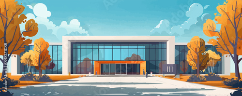 The central educational complex for bioengineers with modern equipment and lecture halls. Vector flat minimalistic isolated illustration.