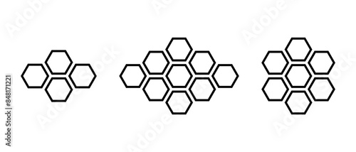 Honeycomb bee icon set in line style. Hexagonal beehive concept