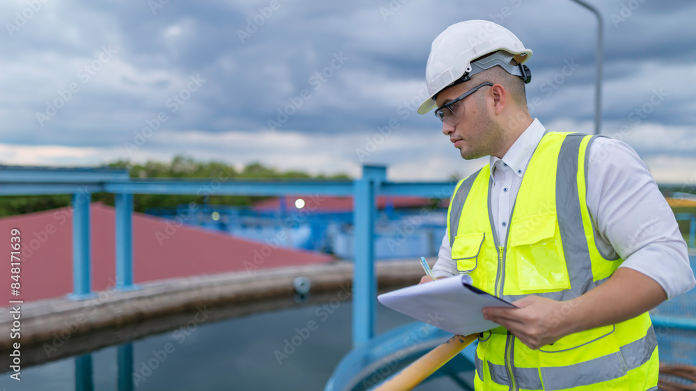 Environmental engineers work at wastewater treatment plants,Water supply engineering working at Water recycling plant for reuse Environmental engineers work at wastewater treatment plants,Water supply engineering working at Water recycling plant for reuse