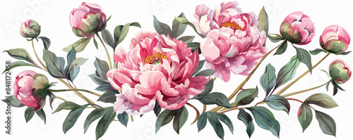 pink peonies borde. vector simple illustration