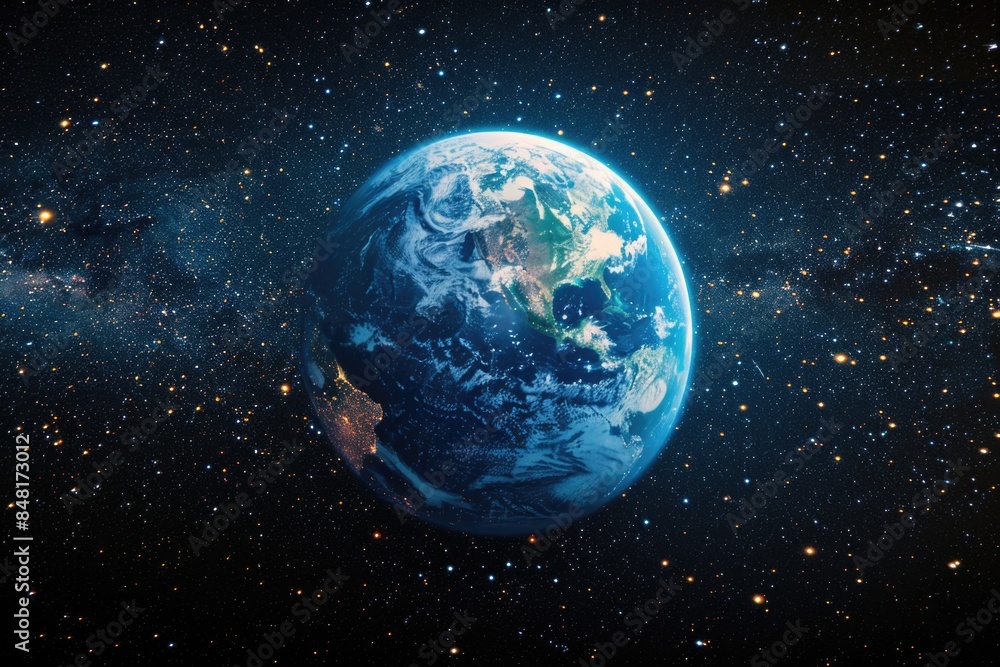 Planet Earth Floating in the Vast Universe Surrounded by Stars Planet Earth Floating in the Vast Universe Surrounded by Stars