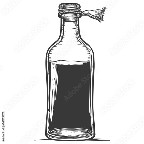 message in a bottle with engraving style