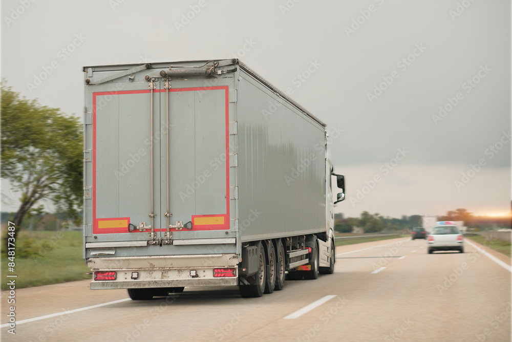 Intermodal Multimodal Distribution Delivery Freight Cargo Truck In Motion.. Intermodal Multimodal Distribution Delivery Freight Cargo Truck In Motion..