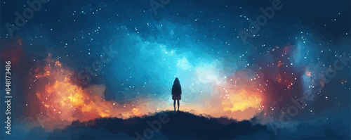 Dreamy celestial observatory perched atop a mountain peak, with telescopes pointed towards the stars. Vector flat minimalistic isolated illustration