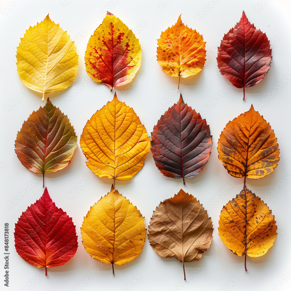 Obraz premium Colorful Autumn Leaves Collection in Grid Pattern – Fall Foliage Nature Photography