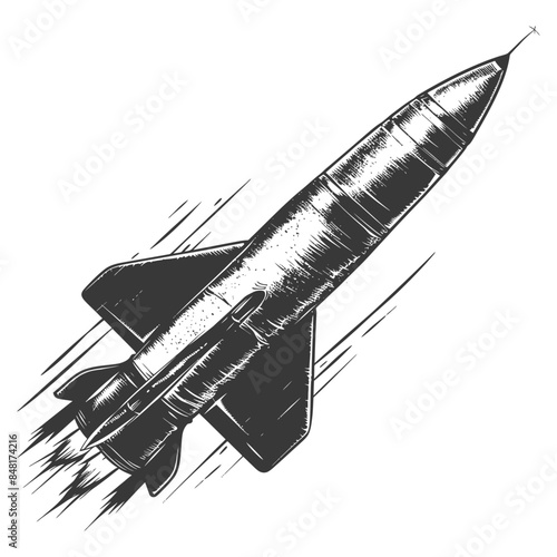 Etched Rocket Launch: Monochromatic Vector Illustration of Spacecraft Ascent