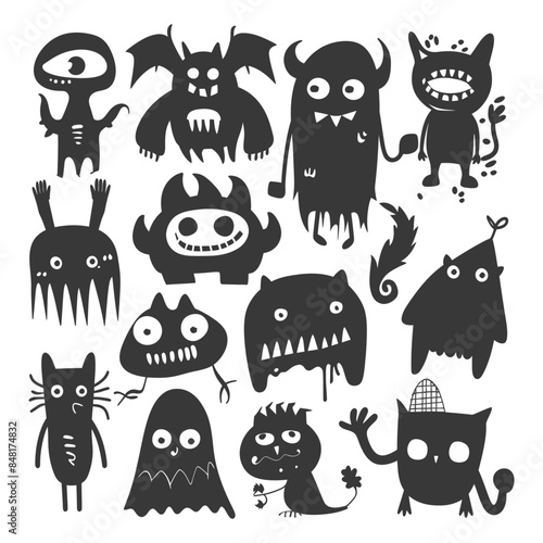 Monster Silhouettes: Spooky Cartoon Creature Vector Collection