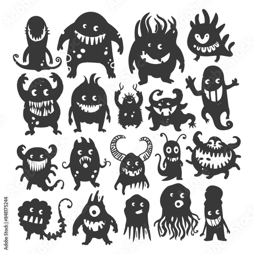 Silhouette Monster Mania: A Collection of Whimsical Cartoon Creatures.