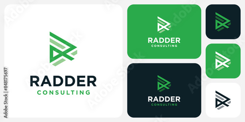 Geometric triangular R initial letter vector logo design with a modern, simple, clean and abstract style.