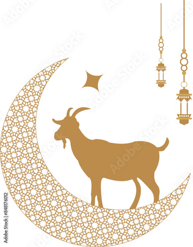 Qurban Eid Al Adha with Moon and Goat Decoration