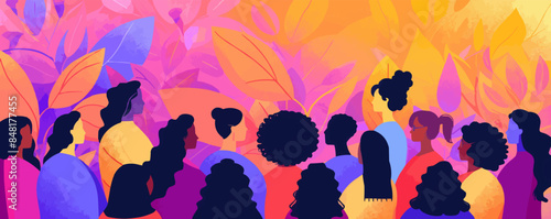Womens empowerment event with speakers promoting social change and community impact Vector flat minimalistic isolated illustration