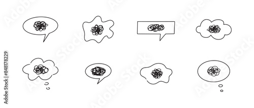 Psychotherapy concept. Hand drawn different shapes with chaos or untangle mind. Mental health concept. Abstract doodle collection.