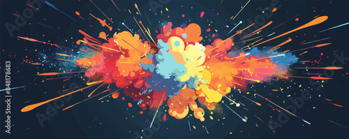 Playful game-themed graphics featuring energetic bursts, flame trails, and colorful blasts. Vector flat minimalistic isolated illustration.