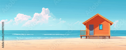 Wooden hut on the beach Vector flat minimalistic isolated illustration