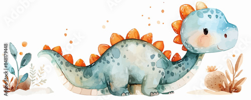 Cute Watercolor Baby Dino. vector simple illustration