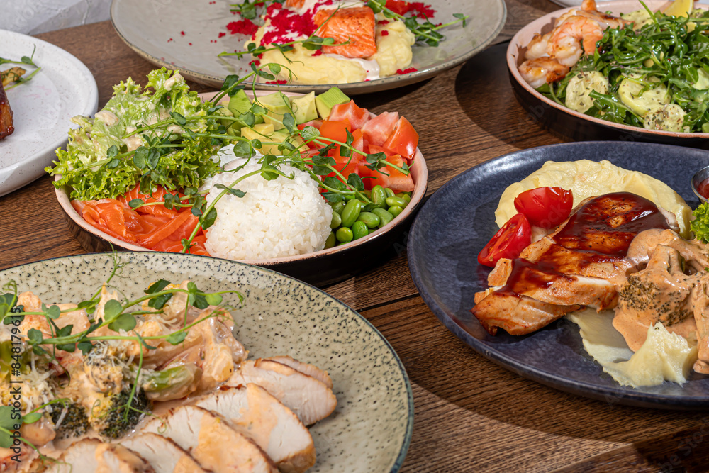 Food dishes for the menu Salads and appetizers,main courses and meat side dishes Food dishes for the menu Salads and appetizers,main courses and meat side dishes