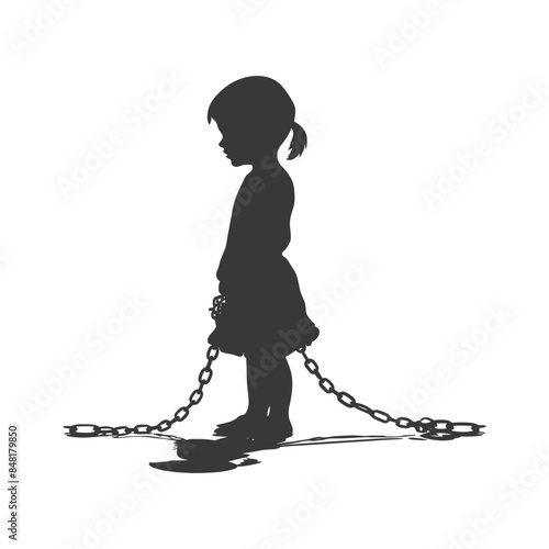 silhouette little girl slave with shackle full body black color only