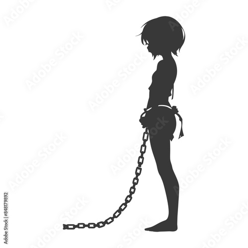 silhouette little girl slave with shackle full body black color only