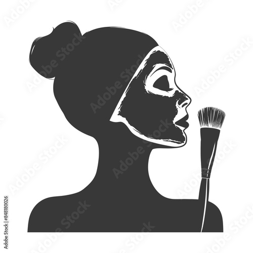 silhouette little girl using beauty cosmetic face mask black color only