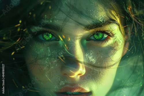 mysterious greeneyed woman captivating aigenerated portrait digital art photo