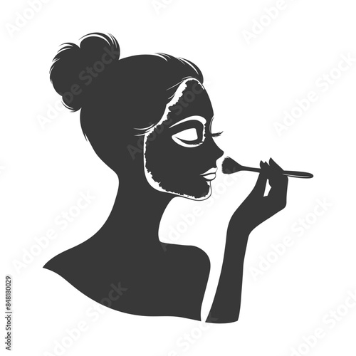 silhouette little girl using beauty cosmetic face mask black color only
