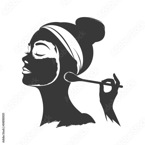 silhouette little girl using beauty cosmetic face mask black color only