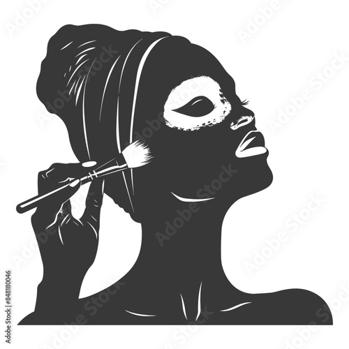 silhouette little girl using beauty cosmetic face mask black color only