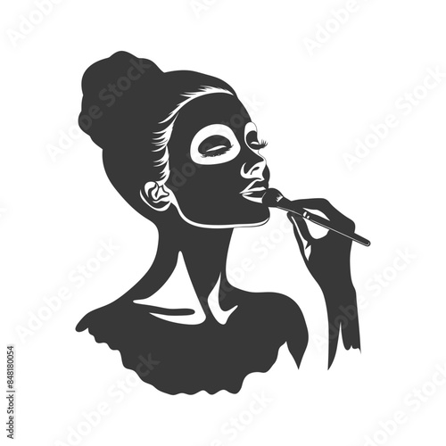 silhouette little girl using beauty cosmetic face mask black color only