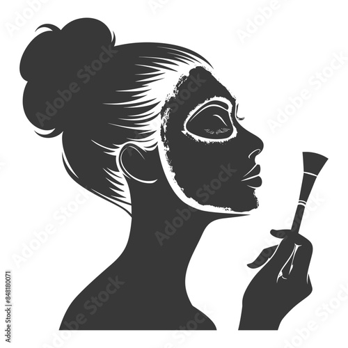 silhouette little girl using beauty cosmetic face mask black color only