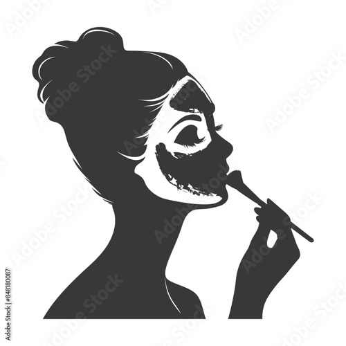 silhouette little girl using beauty cosmetic face mask black color only