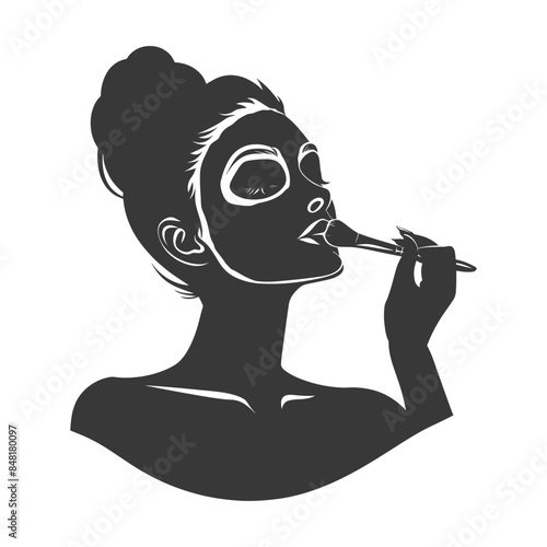 silhouette little girl using beauty cosmetic face mask black color only