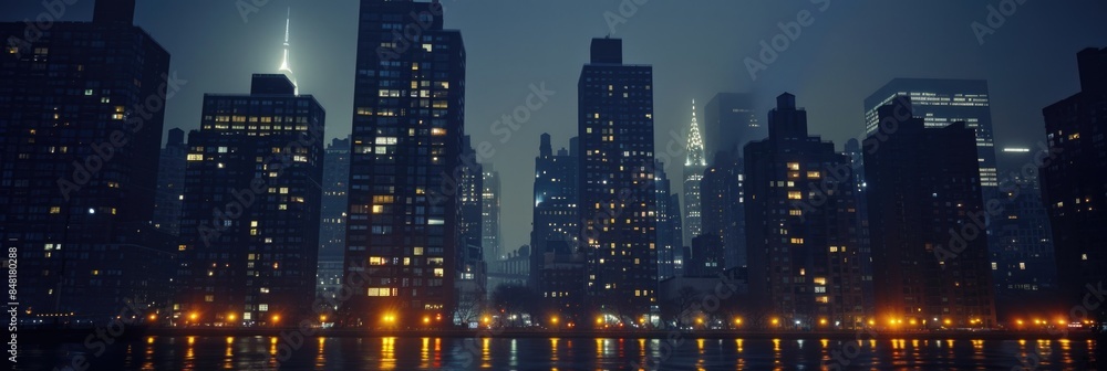 Fototapeta premium Atmospheric Night View of Urban New York